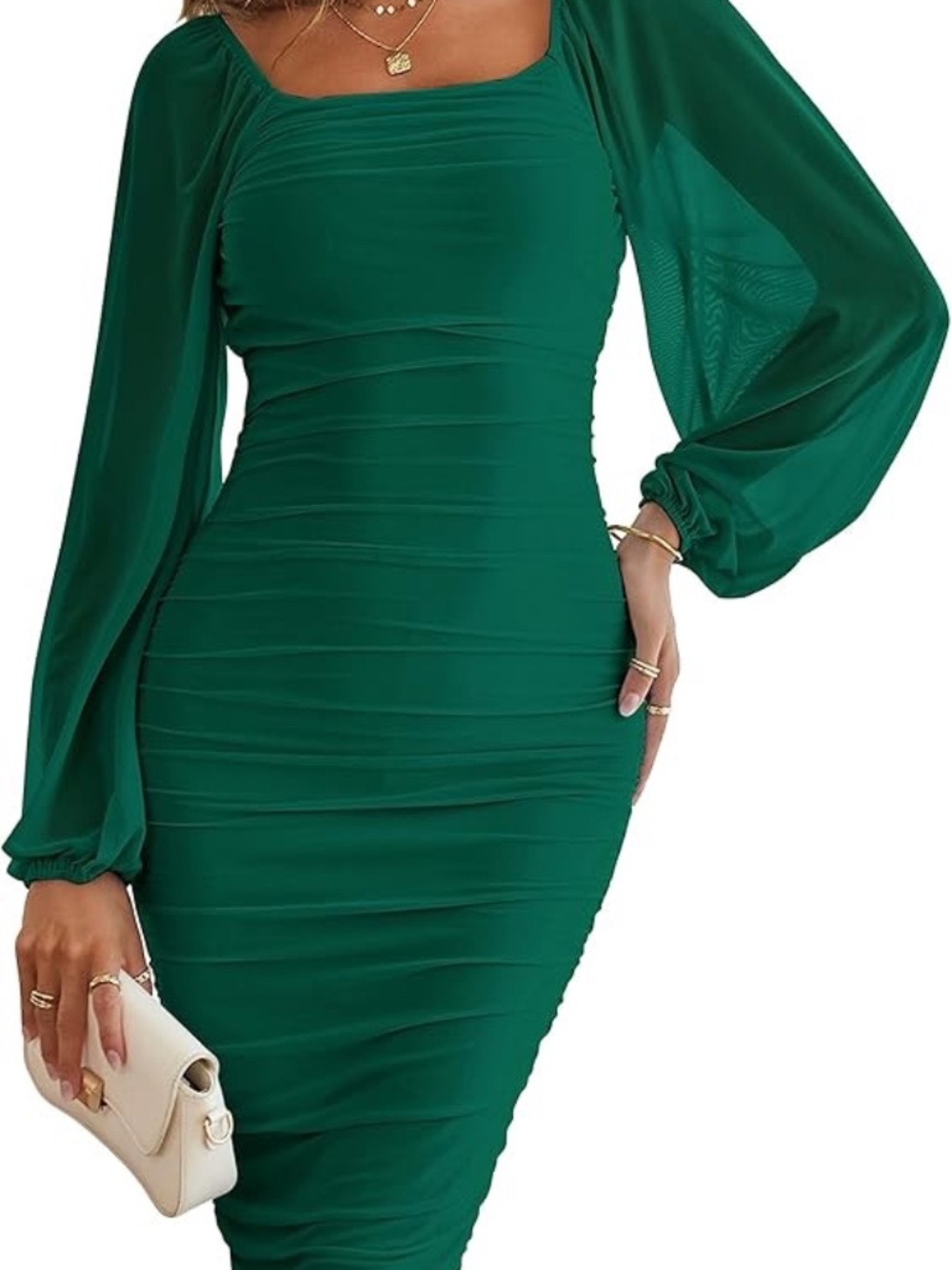 Merokeety Ruched Bodycon Green Formal Dress NWT Size M